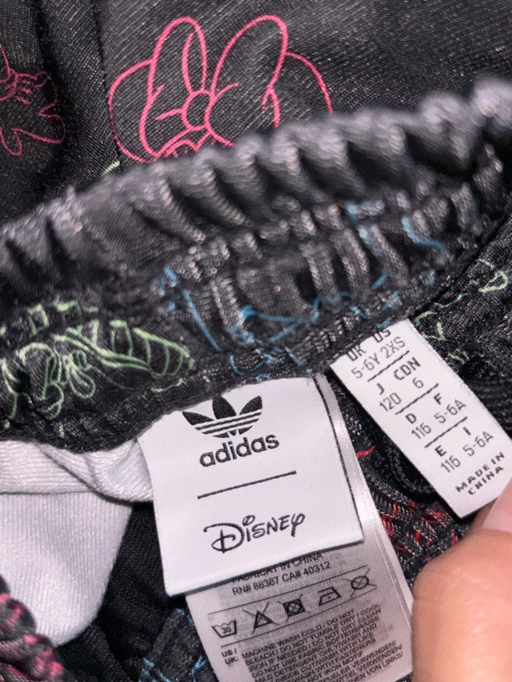 adidas Black Kids Mickey Outline Joggers with White Stripes - Picture 2 of 3